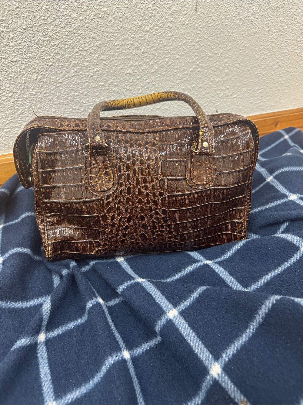 Brown Croc-Embossed Shoulder Bag